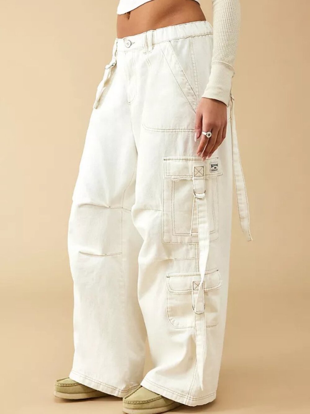 BDG White Strappy Baggy Cargo Pants